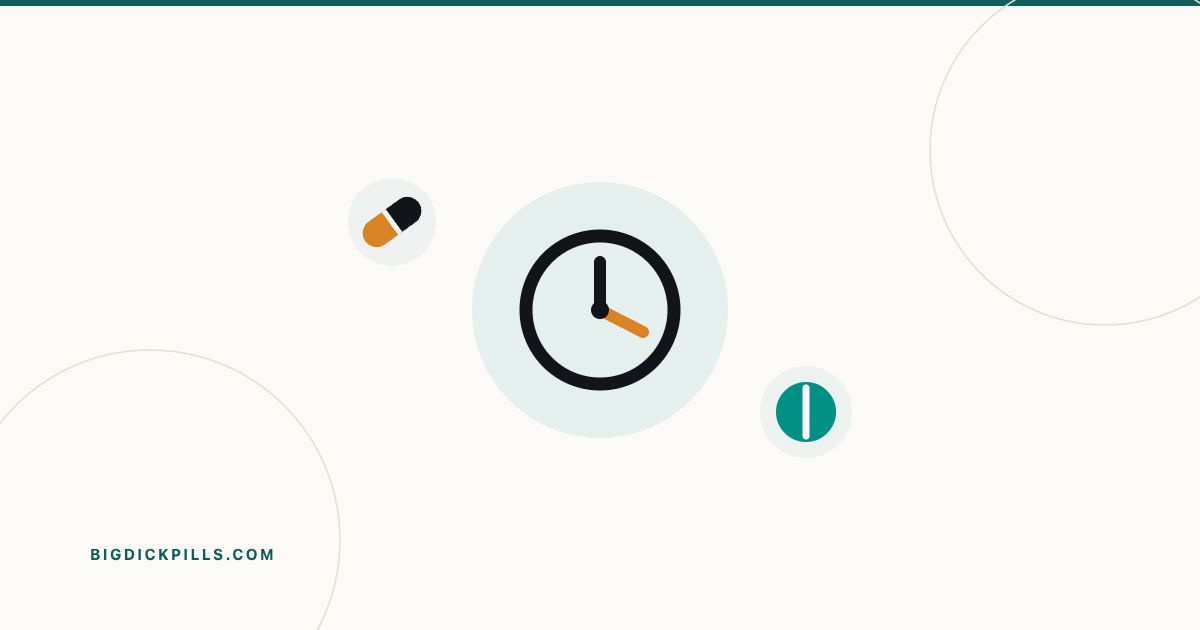 Illustration of a clock beside a capsule, representing how long each ED drug lasts