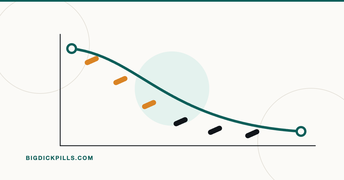 Illustration of a falling curve with stride marks along it, representing depression scores declining over a course of exercise